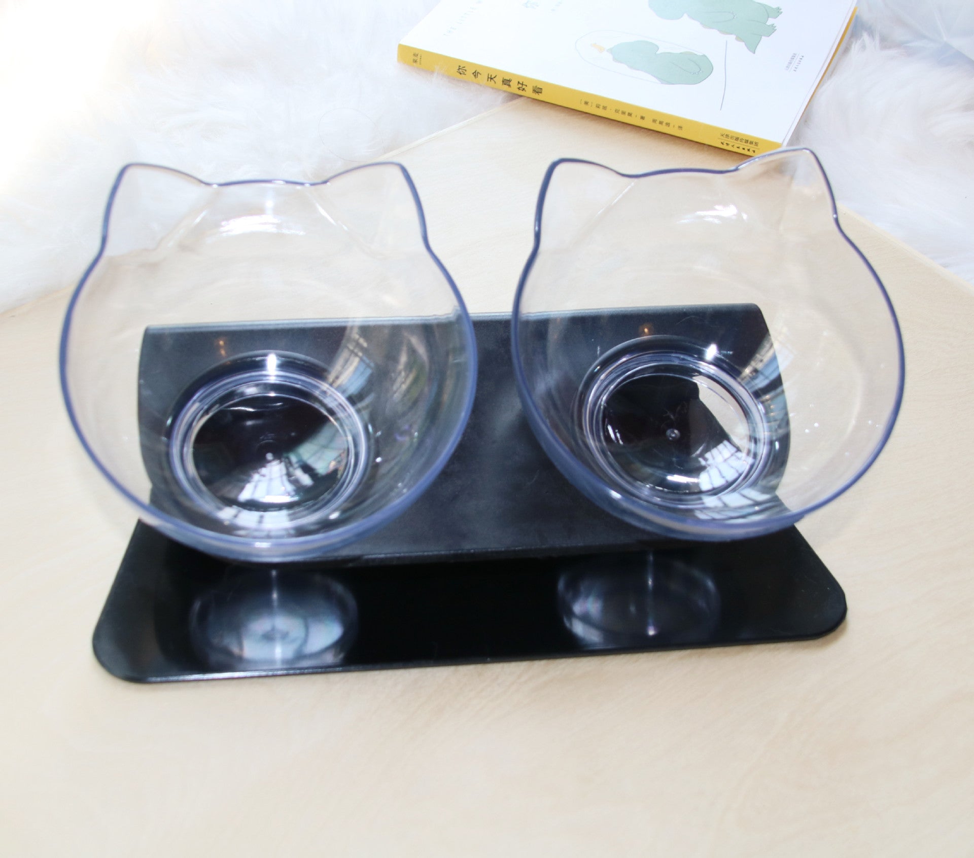 Transparent Cat Double Feeding Bowl with Spine