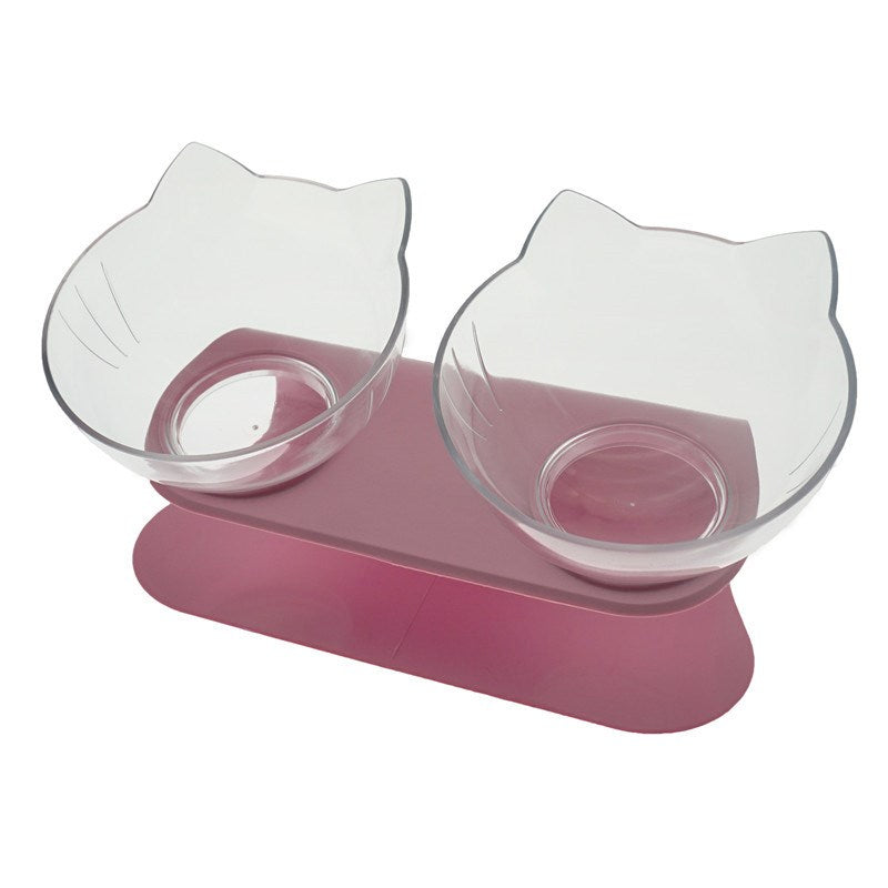 Transparent Cat Double Feeding Bowl with Spine