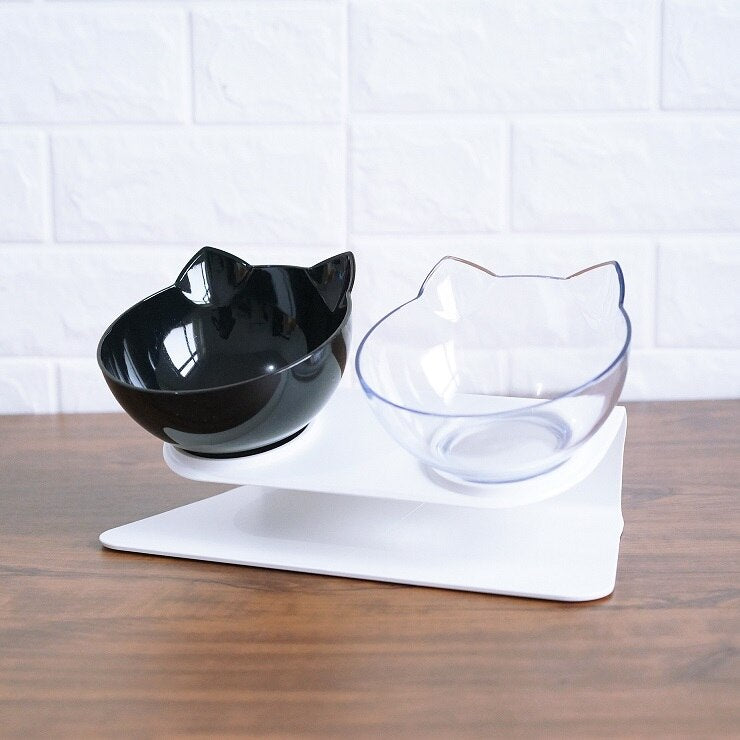 Transparent Cat Double Feeding Bowl with Spine